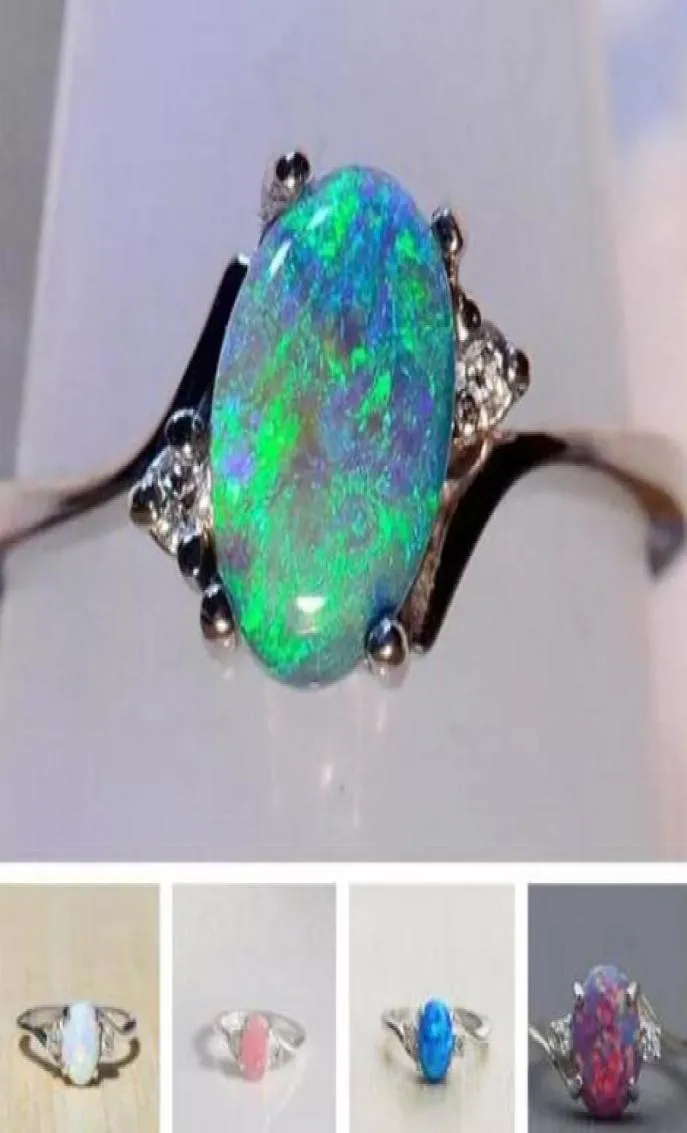 

5 Colors Big Gemstone Opal Ring Fashion Women Solitaire Wedding Ring Jewelry Gifts9121765