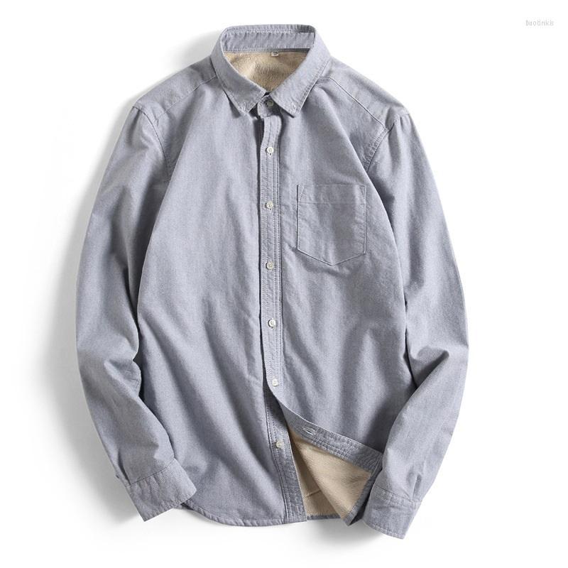 

Men's Casual Shirts Men's Autumn Winter Oxford Men Fashion Velvet Dress Long Sleeve Fleece Business Shirt Mens Warm Quality TS-293, White