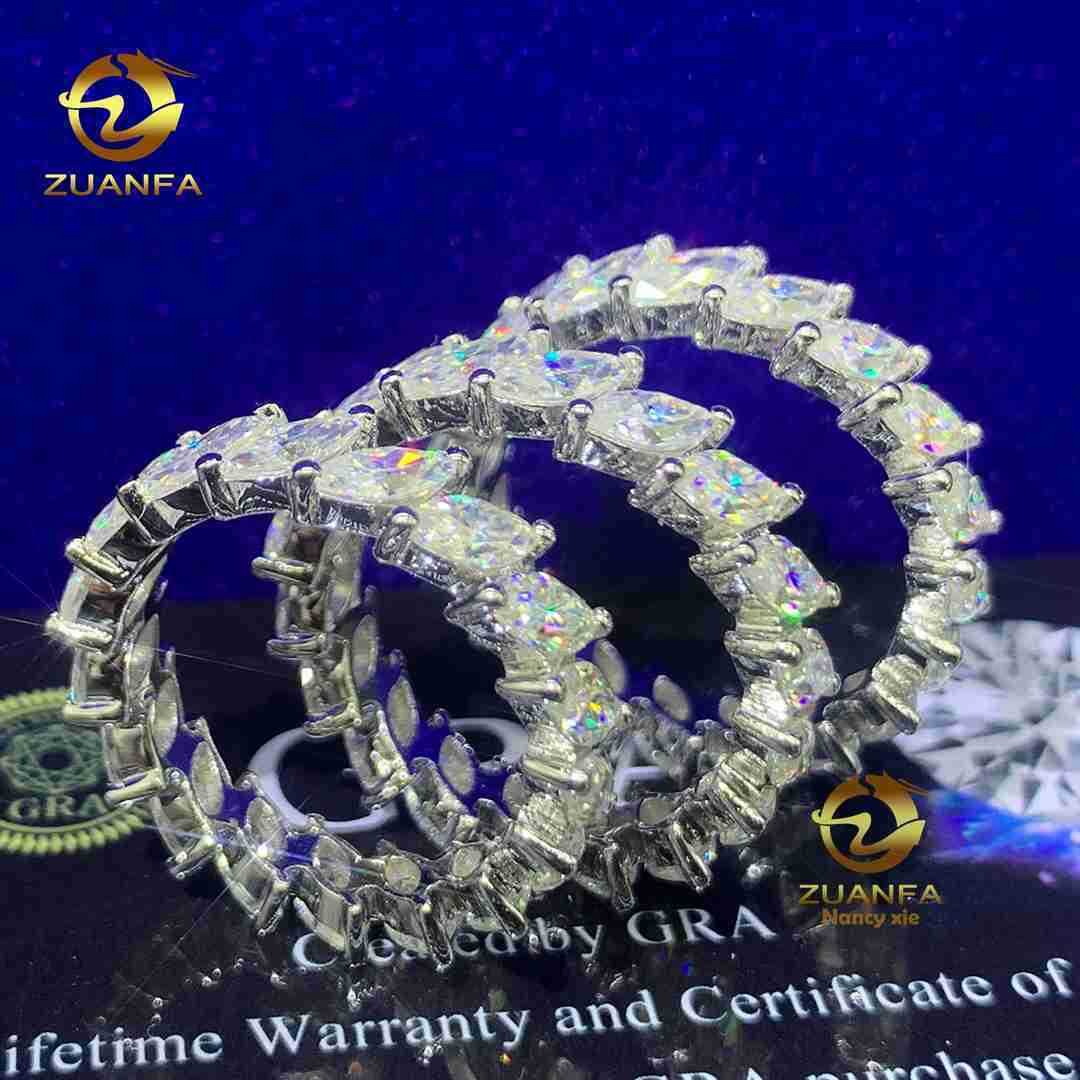 

New Arrival Luxury Best Gift Women Eternity Ring S925 Sterling Silver Gold Plated Marquise Moissanite Engagement Ring