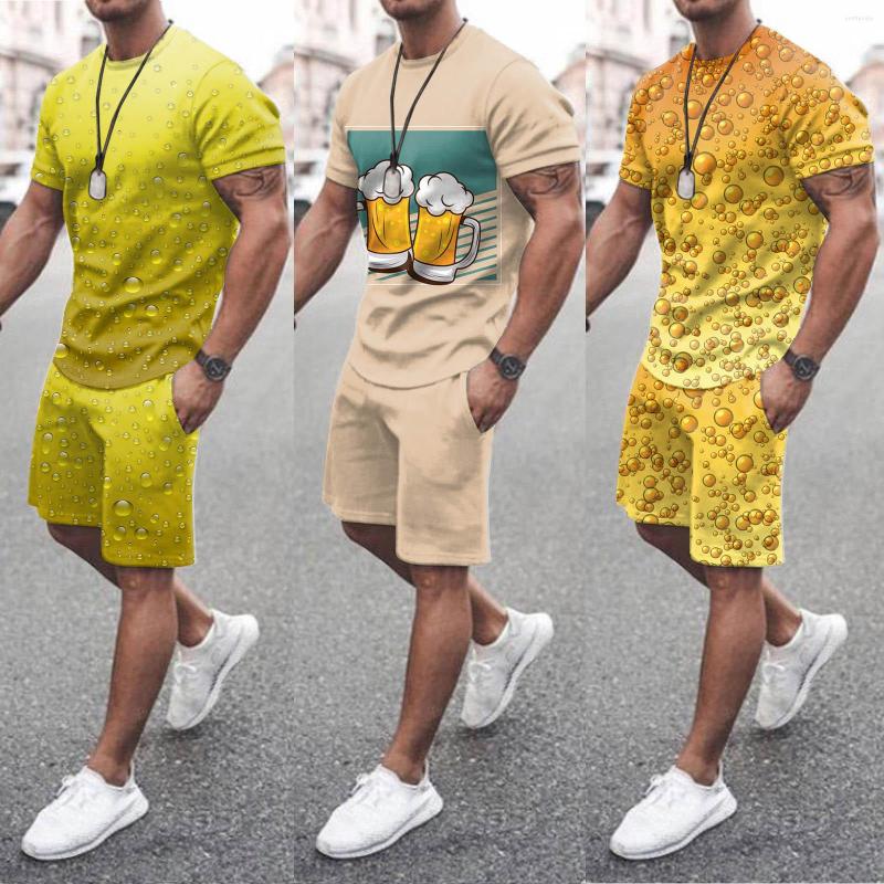 

Men' Tracksuits Summer Casual Men' Suits Beer 3d Printed 2 Piece Short Sleeves Sportswear T-Shirt Streetwear, Green