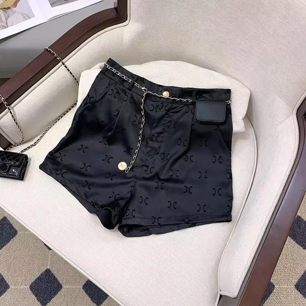 

Summer Designer Women Sports Shorts Hot Pants Ice Silk fabric Thin low-rise black luxury suit shorts with button up