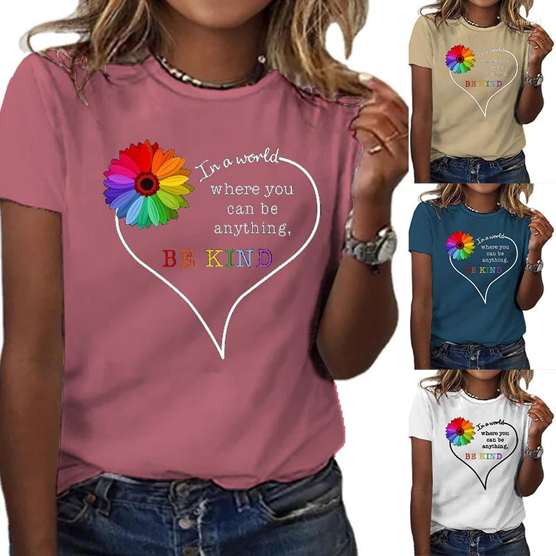 

Women' T Shirts Women -shirts Colorful Love Print T-shirt European And American Summer Short Sleeve Tees Tops, Black