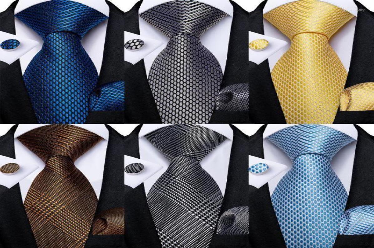 

Bow Ties Fashion Blue Silver Plaid For Men Wedding Accessories Men039s Neck Tie Handkerchief Cufflinks Cravate Homme Gift Donn23123201