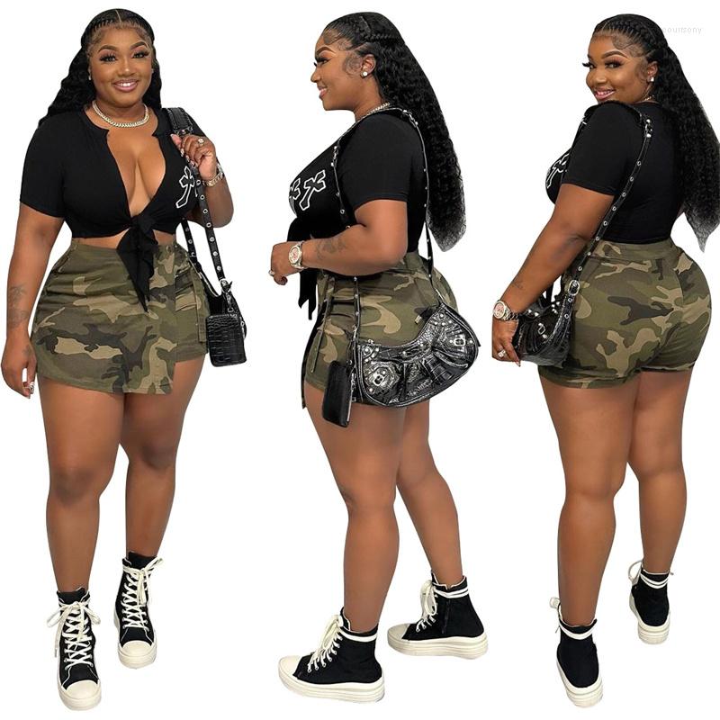 

Women' Shorts 2023 Ladies Summer Outdoor Military Style Slim Camouflage Lace Waist Sexy, Army green