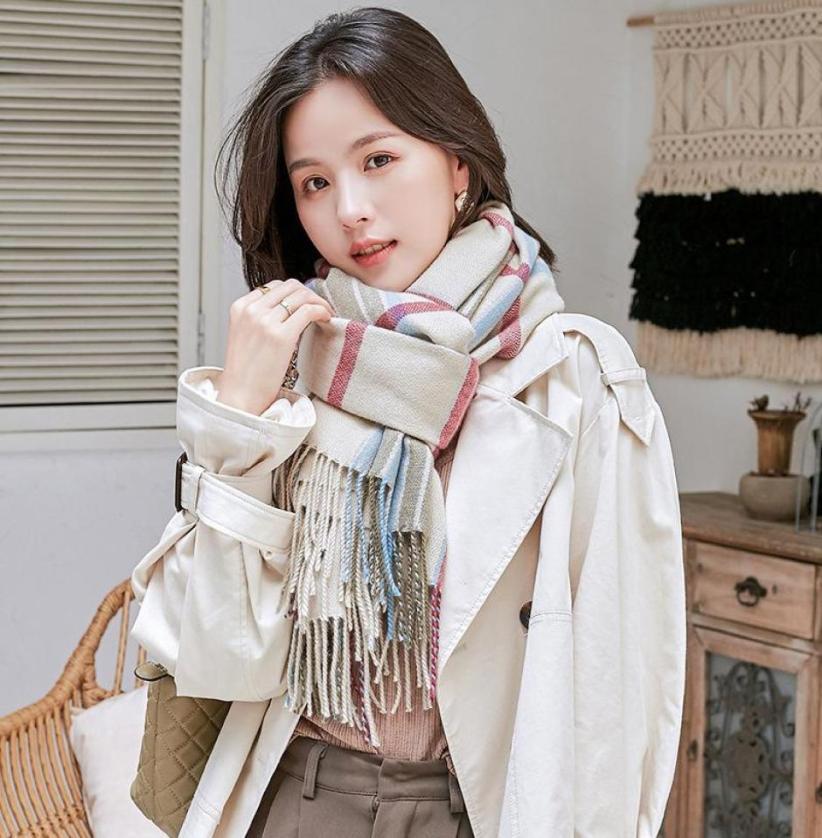 

Bandanas 19070cm Literature And Art Plaid Cashmere Scarf Women039s Winter Korean Versatile Doublesided Men039s Long Warm D2918346