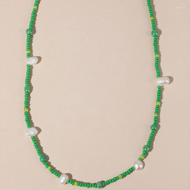 

Chains Bohemian Vintage Green Beads White Pearl Chain Fashion Necklaces Jewelry For Women Elegant Accessories N0320Chains Gord22