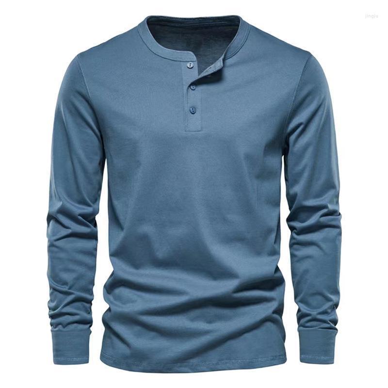 

Men's T Shirts European And American Men's Collar Long Sleeve T-shirts, Dark gray