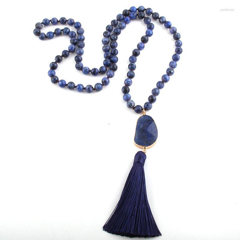 

Pendant Necklaces RH Fashion Bohemian Jewelry Accessory Natural Stones Knotted Moon Stone Tassel 108 Beads Yoga Mala Women Gift Dropship