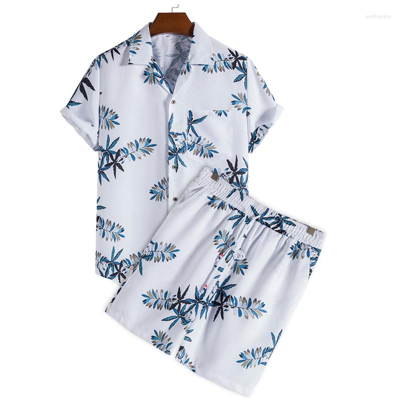 

Men's Tracksuits 2023 Vacation Sets Men Hawaii Leaves Pattern Printed Short Sleeves Shirt And Basic Casual Shorts Set Beach 2 Piece Outfits, White shorts
