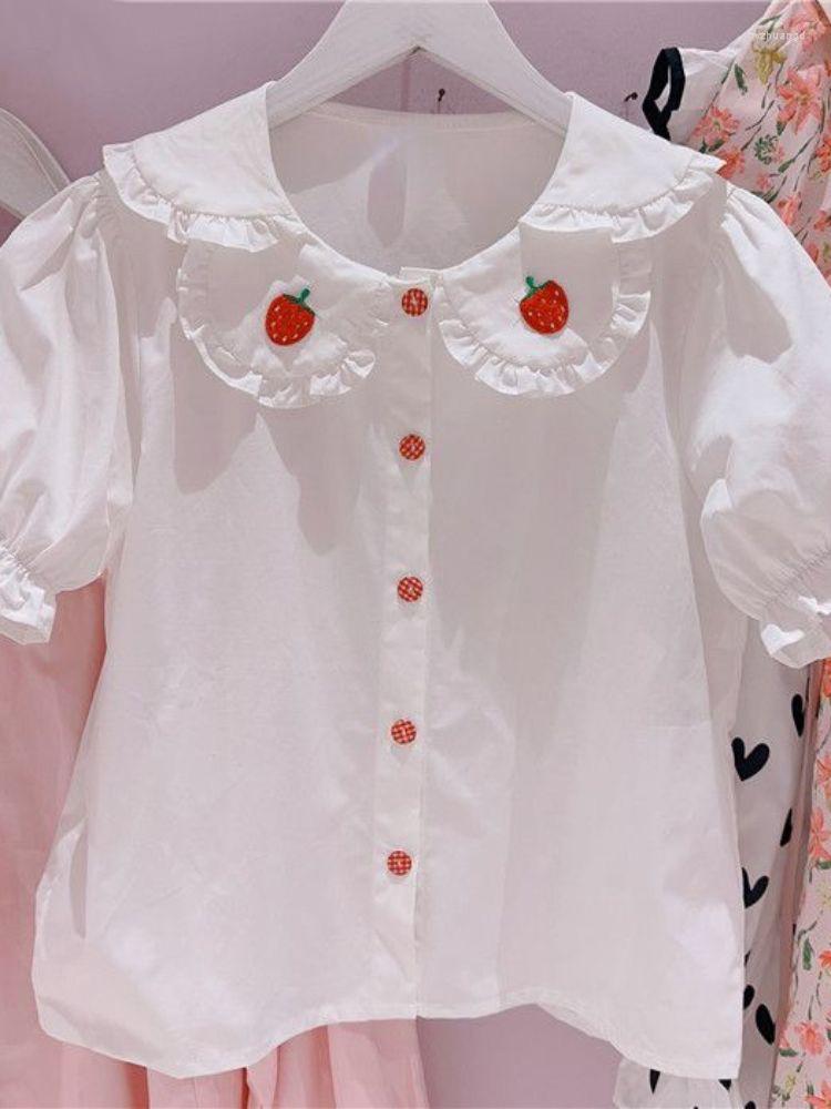 

Women's Blouses Kawaii Girl Inner Lolita Shirt Female Doll Collar Strawberry White Blouse Women Japanese Sweet Bow Shirts Tops Femme