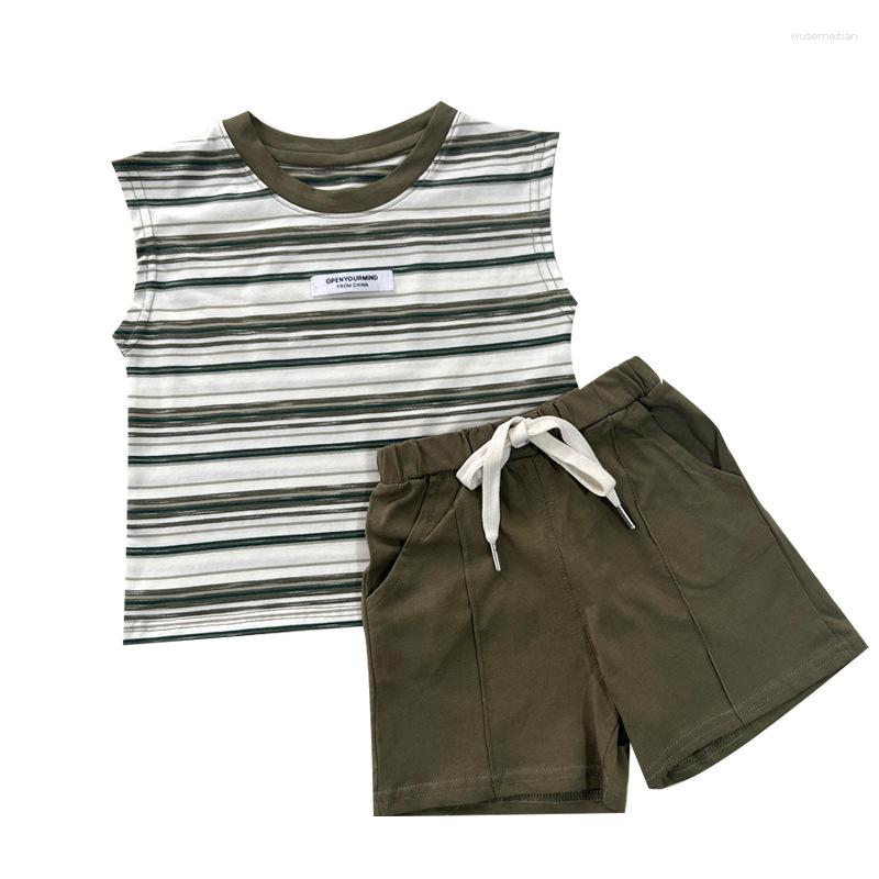 

Clothing Sets 2023 Summer Baby Boys Clothes Set O-neck Tees Striped Cotton T-shirt Shorts 2Pcs Korean Infant Suits Casual Toddler, Coffee