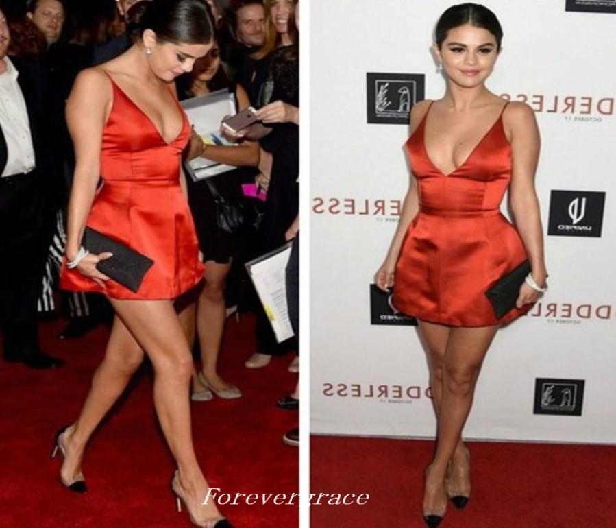 

Sexy Selena Gomez Red Deep V Neck Evening Dress Short Formal Celebrity Special Occasion Dress Party Gown Custom Made Plus Size5420840, Light sky blue