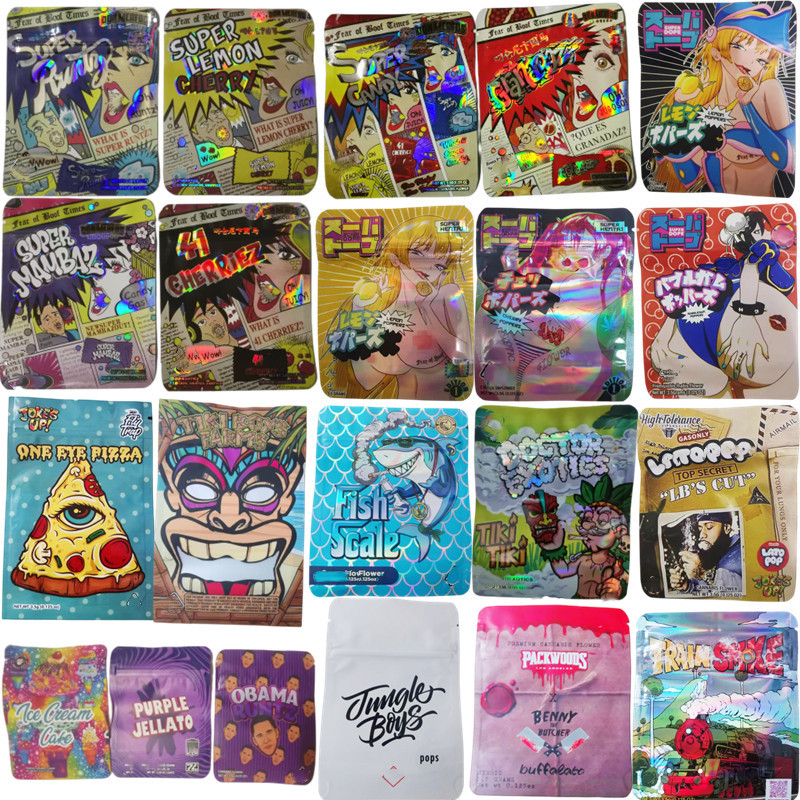 

mylar bag 3 5 smell proof sacoche packwoods edibles packaging Die Cut Out Shape Cannatique Blue Cherry Donmerfos Paloma Runtz Backpack Boyz Holographic Custom