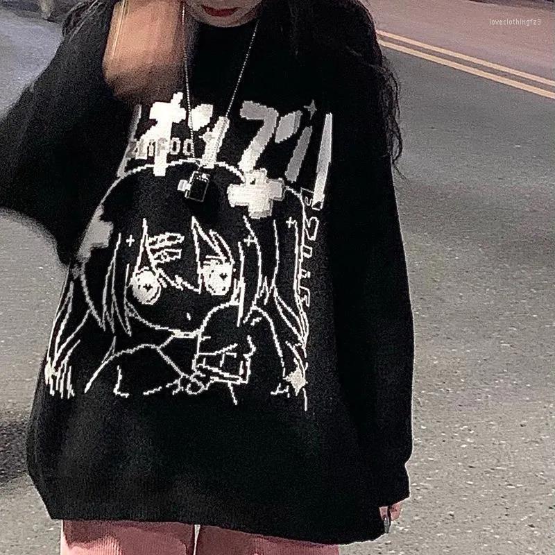 

Women's Sweaters Streetwear Knitted Coat Vintage Korean Clothing Sweater Oversize Y2k Tops Long Sleeve Winter Clothes Women Jumper Anime