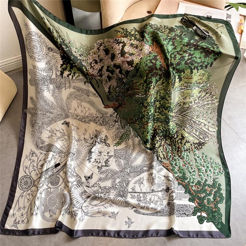 

Scarves Elegant Shawls And Wraps Large Bandana Head Scarfs For Women Fashion Kerchief Neck Floral Printed Silk Hijab Scarf 110CM