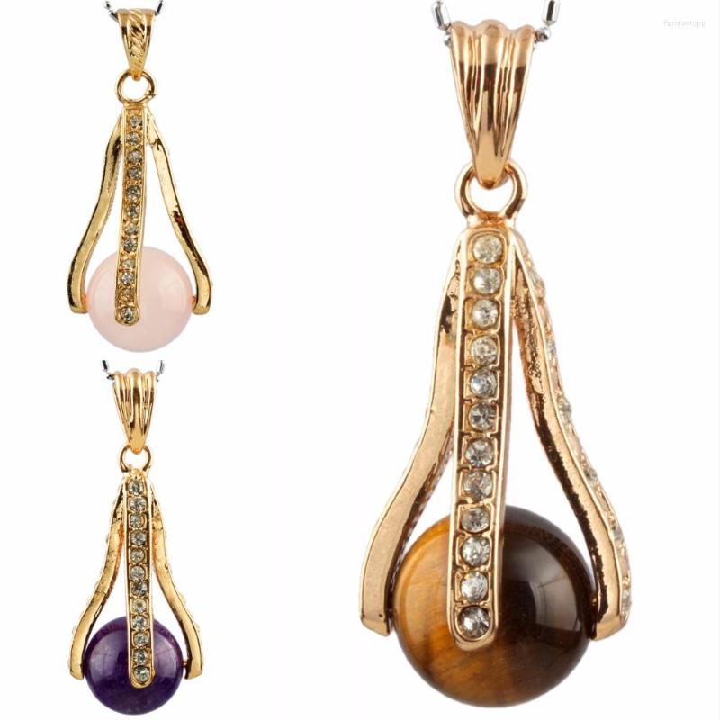 

Pendant Necklaces SUNYIK Natural Crystal Round Ball Gold Color Alloy Inlay Rhinestone Sticks Hold Gem Stone Charm For Jewelry Necklace
