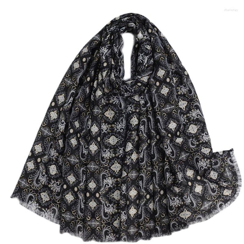 

Scarves Women Fashion Gold Paisley Floral Fringe Viscose Scarf Lady Soft Bling Shawls And Wraps Pashmina Muslim Hijab 180 90Cm