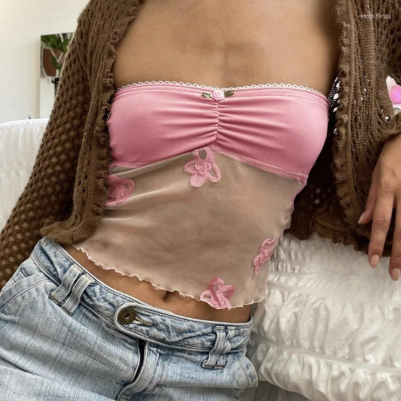

Women's Tanks BEELADAN Women Summer Y2K Short Vest Tops Tank Tube Sleeveless Strapless Lace Floral Casual Party Street Shirt Vests, Pink