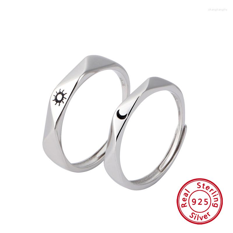 

Cluster Rings Minimalist Aesthetic Sun & Moon Adjuestable Size Silver 925 Lover Set Engagement Wedding Bands Jewelry Gifts