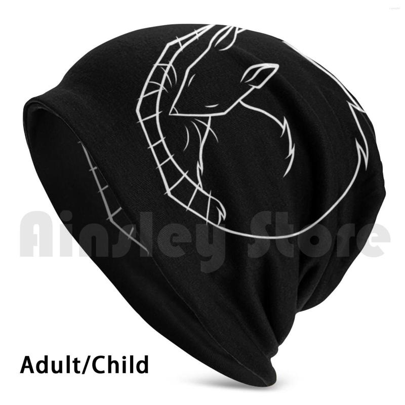 

Berets Sleeping Rat White Outline Beanies Pullover Cap Comfortable Rats Ratty Art Rodent Tail Sleep Curled, Kids knit hat