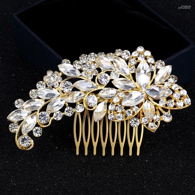 

Hair Clips TREAZY Vintage Gold Color Large Floral Bridal Combs For Women Crystal Wedding Jewelry European Accessories