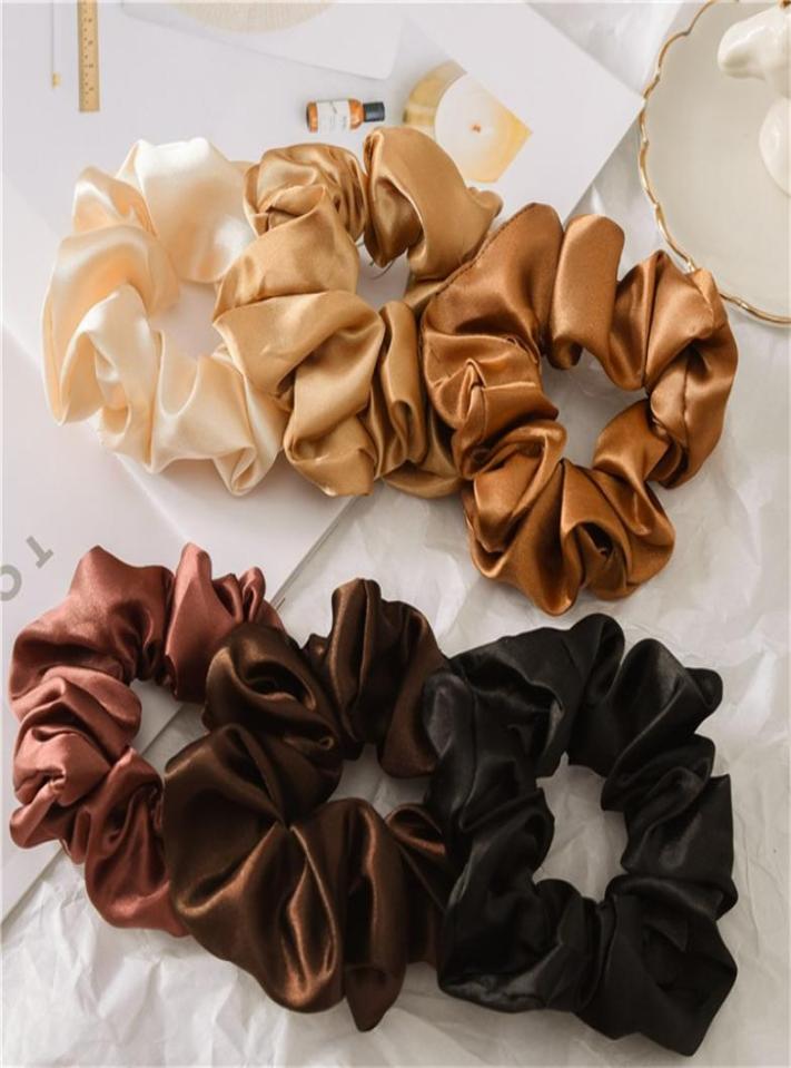 

1PC Satin Silk Solid Color Scrunchies Elastic Hair Bands New Women Girls Hair Accessories Ponytail Holder Hair Ties Rope 847 V22429655, Yellow