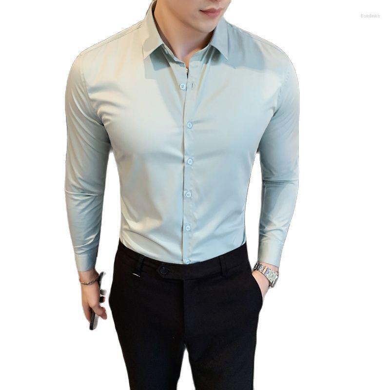 

Men's Casual Shirts Men's 2023 Neckline Embroidery Mens Long Sleeve Slim Fit Men Dress Solid Color Formal Business Social Clothing, White short