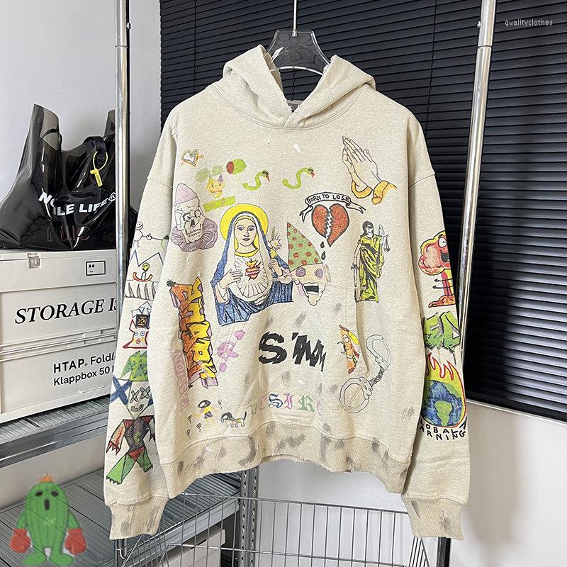 

Men' Hoodies Oversized Washed Distressed Vintage Hooded Damage Broken Hole Pullover Men Women Sweatshirts