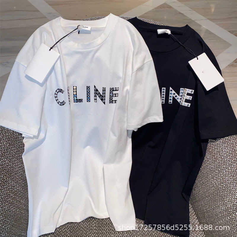 

Women' T-Shirt 2022 summer CE diamond button letter print round neck short sleeve T-shirt casual fashion versatile women' t, White2