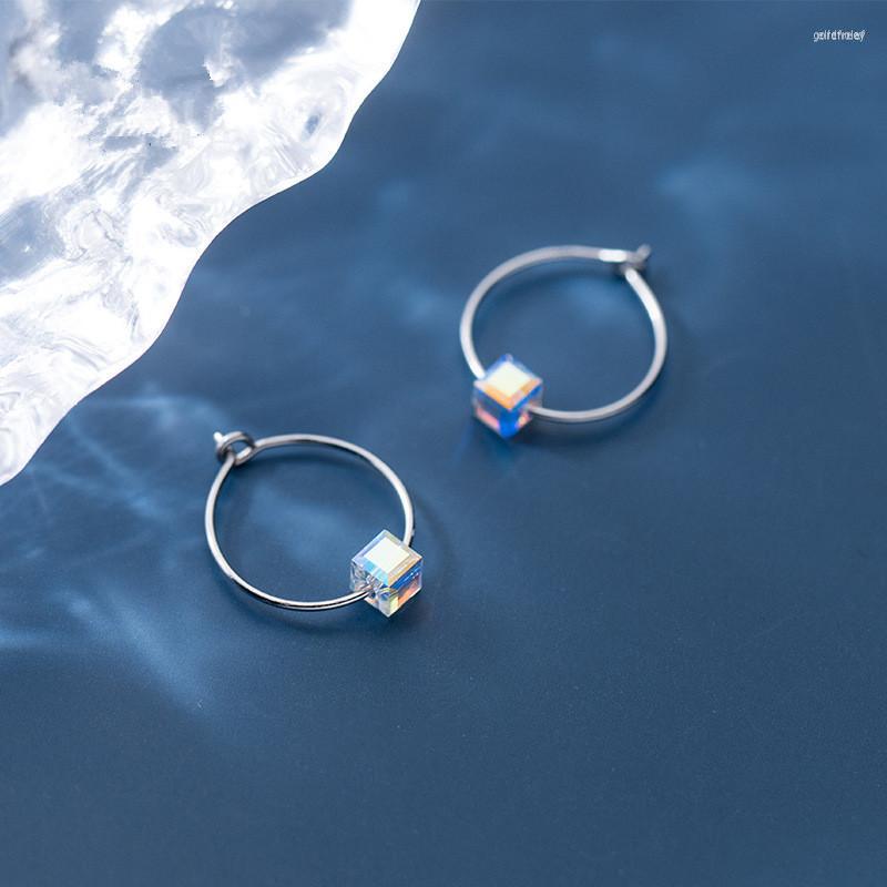 

Hoop Earrings Pure 925 Sterling Silver Colorful Square Bead For Women Ear Round Circle Hoops Fine Jewelry B040