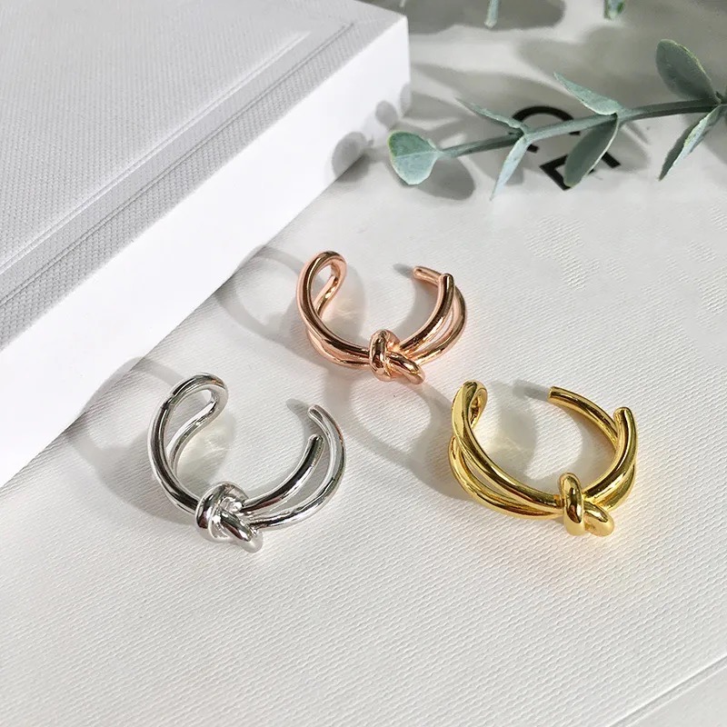 

Luxury Fashion Designer fashion jewelry 316L titanium Adjustable metal knot opening rings rose gold silver double heart ring female Jewelry
