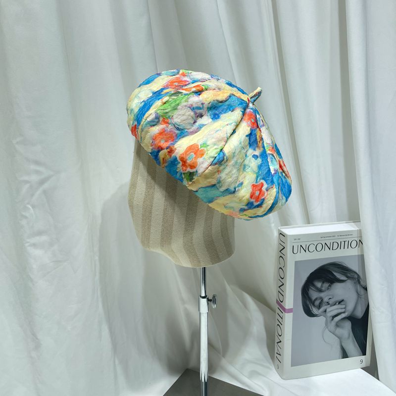 

Japanese Niche Designer Lace Berets for Women Spring and Summer Retro Oil Painting Painter Cap Showing Face Small Casual Beret