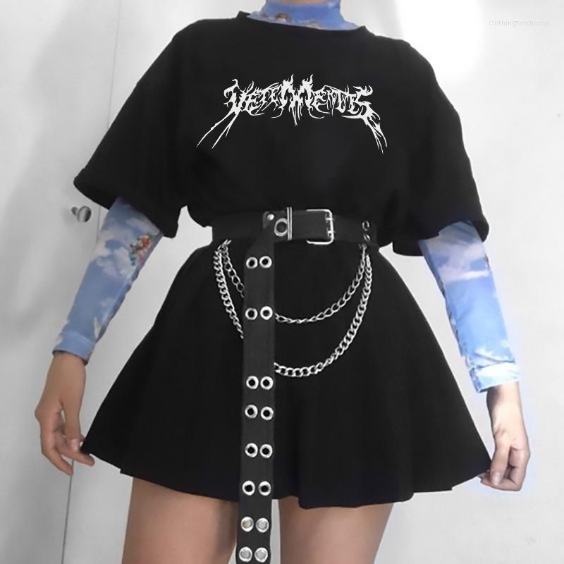 

Women's T Shirts Gothic Women T-shirt Casual Harajuku Vintage Hip-hop Loose Short Sleeve Ulzzang Punk Streetwear Clothing Dark Tops, Rd