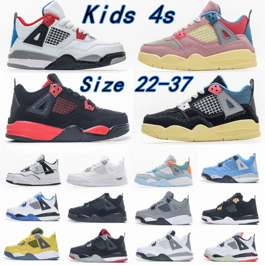 

Jumpman 4s 4 kids shoes Toddlers Boys youth kid Sneakers Girls red thunder cool grey bred military Black cat University Blue shoe Children Basketball trainers