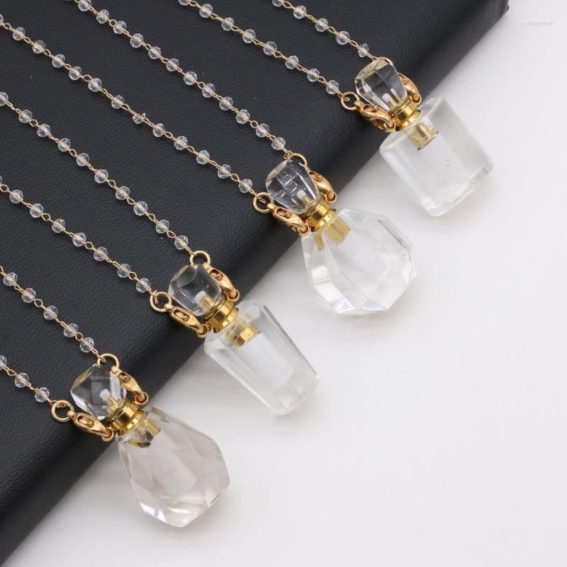 

Pendant Necklaces Natural Stone Perfume Bottle Double Hole Necklace Clear Quartz Crystal Essential Oil Ladies JewelryPendant Gord22