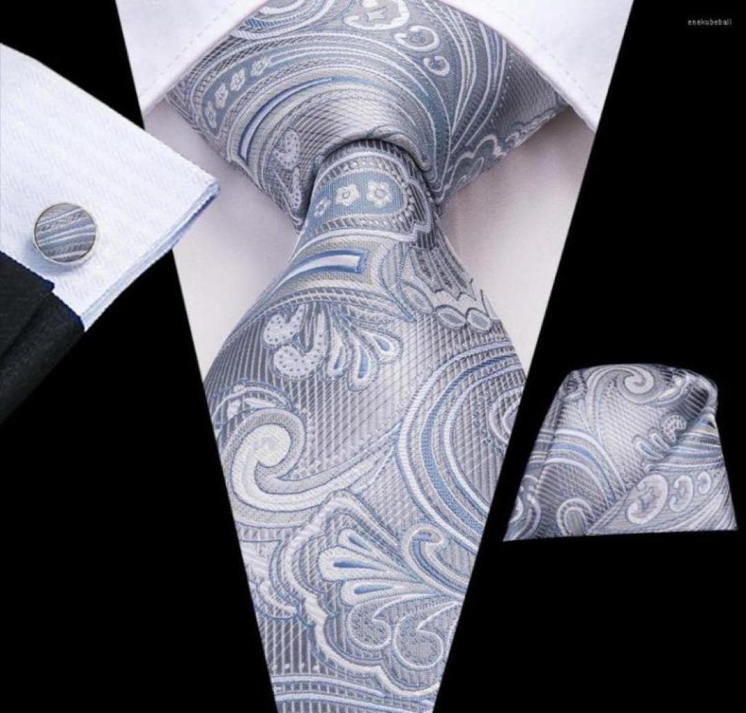 

Bow Ties Gray Silver Paisley Silk Wedding Tie For Men Handky Cufflink Gift Mens Necktie Fashion Design Business Party Drop HiTie7622279