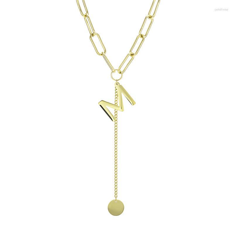 

Choker Punk Chunky Curb Letter M Pendant Necklace Women Layered Chain Short Name Chocker Gold Color Statement Collar