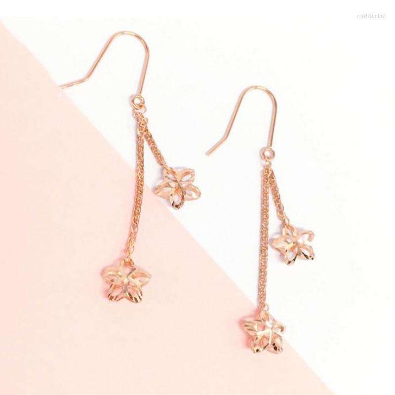 

Dangle Earrings 585 Purple Gold Plated 14K Rose Hollow Star Tassel Three-dimensional Design Elegant Wedding Jewelry Long For Women