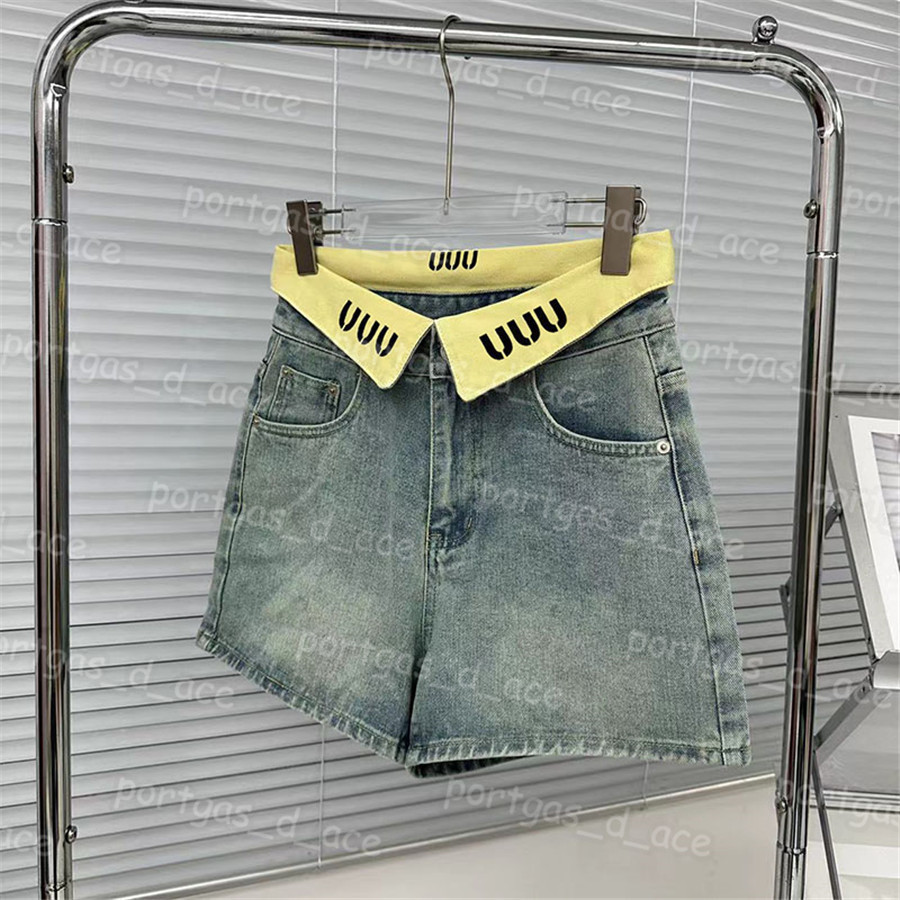 

Women High Rise Short Pants Luxury Design Mini Jeans Sexy Blue Summer Denim Shorts, Blue with label #0627