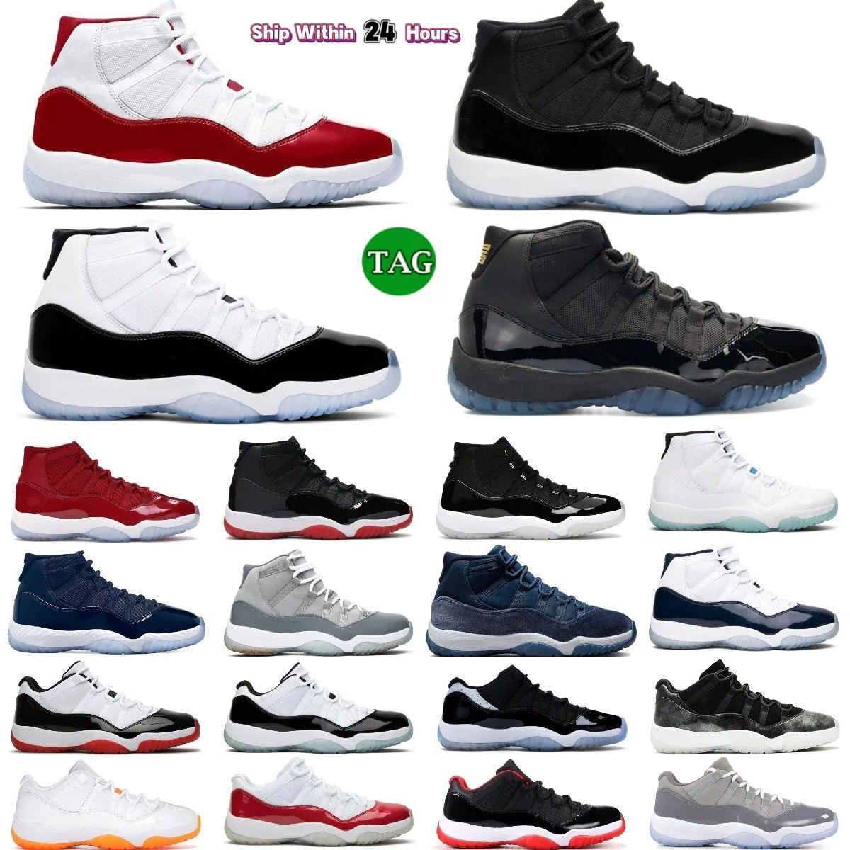 

Jumpman 11 Cherry 11s Basketball Shoes Designer Men Women Cement Grey Yellow Snakeskin Midnight Navy Pure Violet Cap and Gown Bred Sports Sneakers Size 35-47, No.4