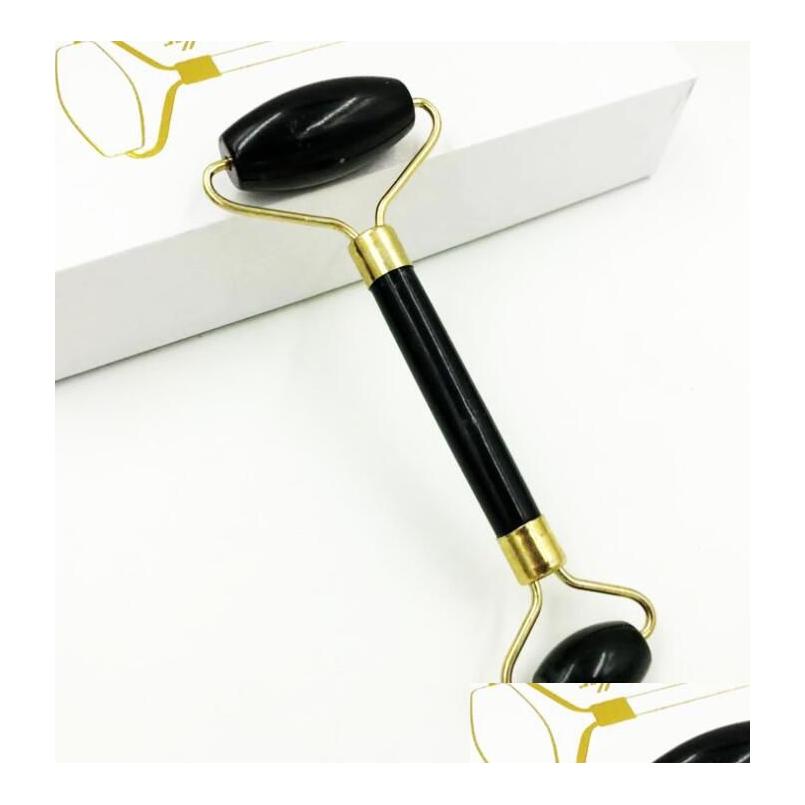 

Massage Stones Rocks Beauty Health Black Obsidian Facial Mas Jade Roller Double Heads Stone Masr Eye Neck Thin Lift Slimming Relax Dh9Ib