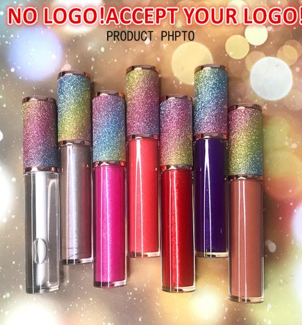 

No Brand Glitter lip gloss diamond Pearl coloful cap shiny glossy Waterproof long Lasting lipgloss accept customized logo9861332, White