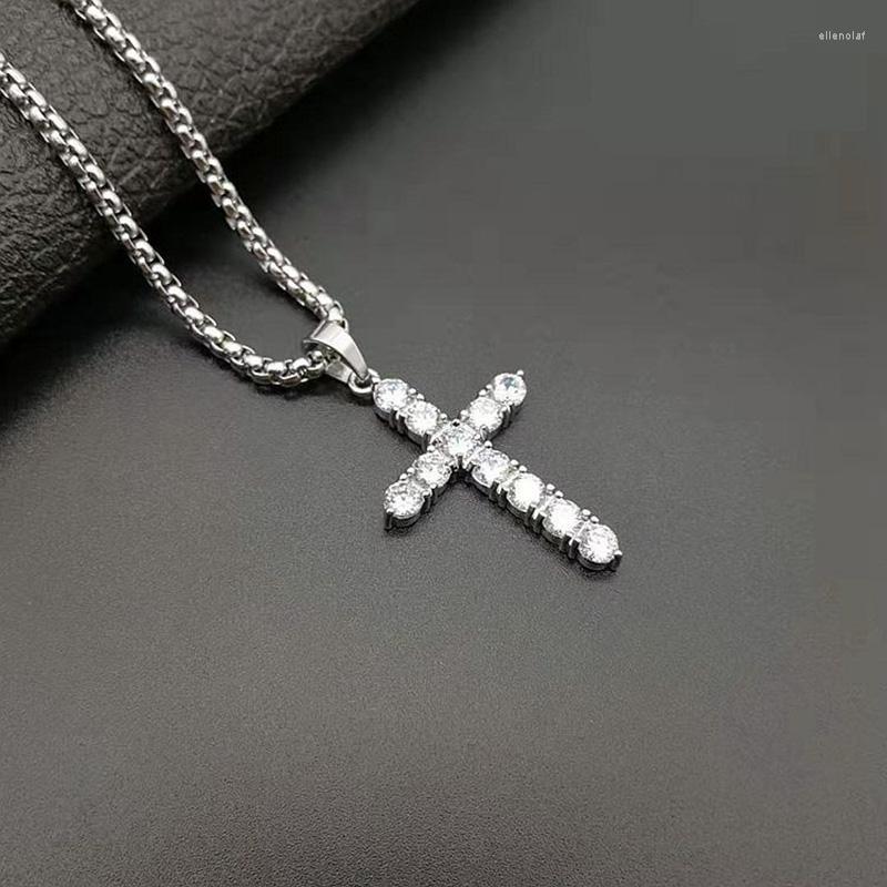 

Pendant Necklaces Hip Hop Claw Setting CZ Stone Bling Iced Out Stainless Steel Litter Cross For Men Women Rapper JewelryPendant