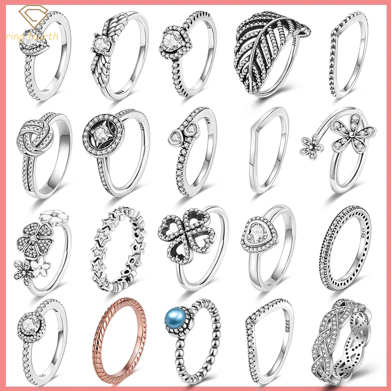 

925 Silver Women Fit Pandora Rings Original Heart Crown Fashion Ring Sparking Zircon Princess Wishbone Popular