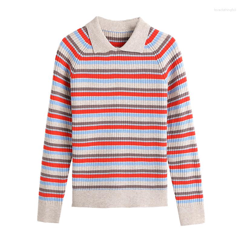 

Women's Sweaters Women Stripes Jumpers Turndown Collar Sweet Cute Sweater Pullover Tops Basic For Autumn Winter Fashion Clothing 113, Yellow