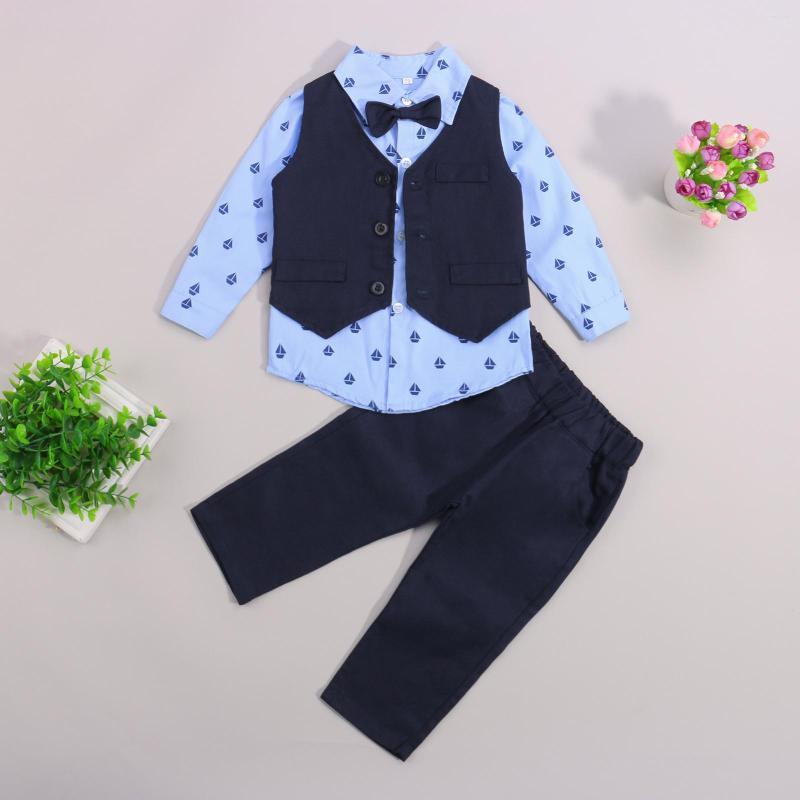 

Clothing Sets 3Pcs Toddler Outfits Single-Breasted Waistcoat Sailboat Print Long Sleeves Shirt Suit Trousers For Boys 9 M-5 Y Fashion, Blue