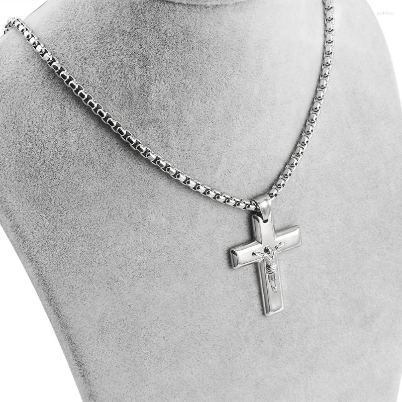 

Pendant Necklaces Vintage Stainless Steel Cross For Women Men Square Pearl Chain Necklace Silver Color Fashion Jewelry Gifts