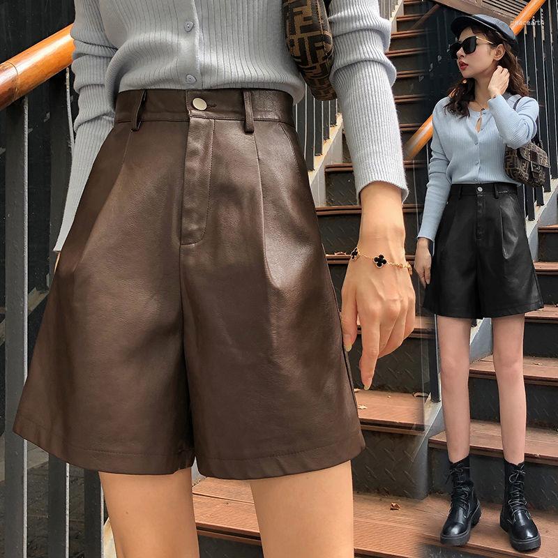 

Women' Shorts 2023 Women Chic Fashion Side Pockets Faux Leather Vintage High Waisedt Zipper Female Short Pants Retro Mujer L12, Black