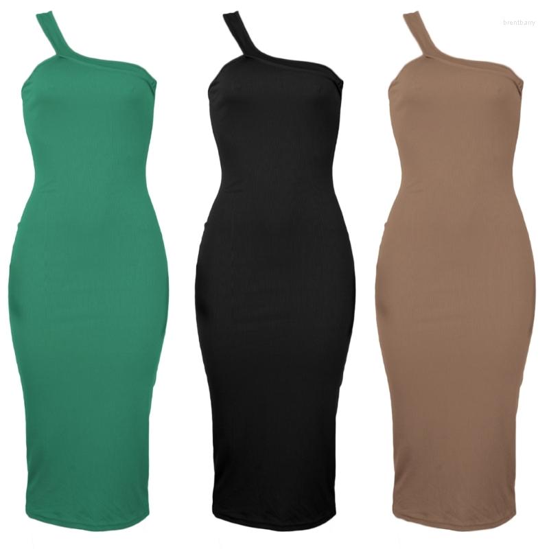 

Casual Dresses Womens Sleeveless Ribbed Knit One Shoulder Dress Backless Slim-Fit Bodycon Midi, Black