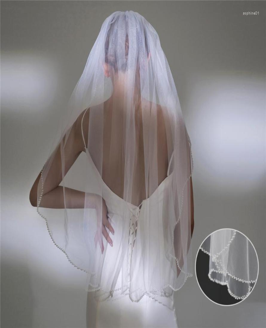 

Bridal Veils Pearls WhiteIvory Long Veil With Comb One Layer Cathedral Wedding PearlsBridal Crystal Beads Edge9105668, Ivory